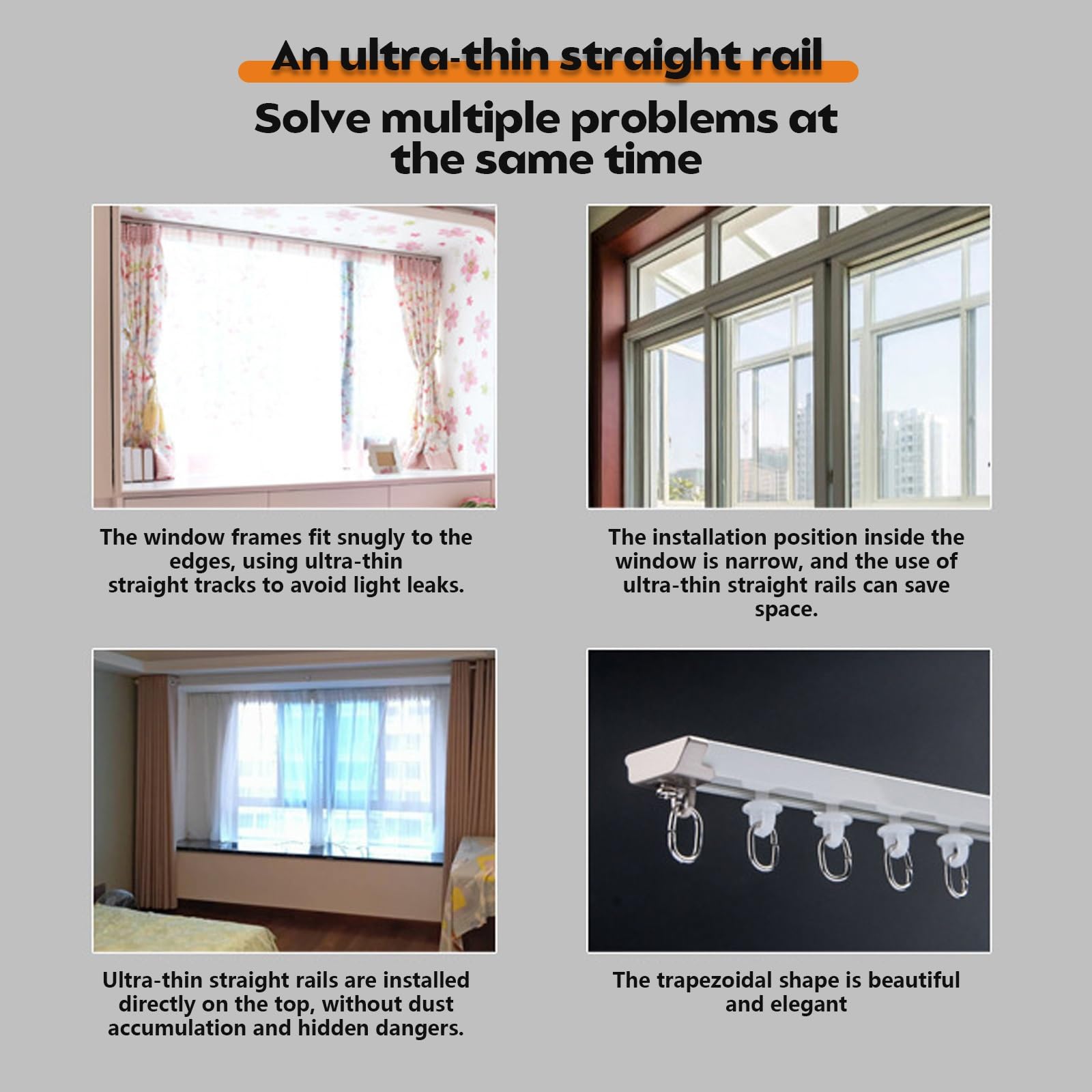 Tringle à rideaux ultra fine blanche de 120 cm avec embouts en alliage et support caché – Tringle à rideaux lisse et silencieuse pour une décoration d'intérieur élégante et une installation facile