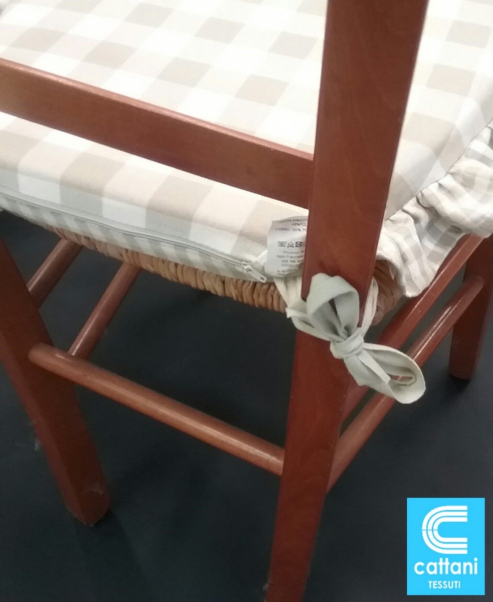 Cojines para sillas Almohadillas para sillas con Volantes-Juego de 4 unidades-Tela Algodón pesado-beige-con cordones-con cremallera-Tamaño Cm 38x38+volant-Grosor cojín 4 cm
