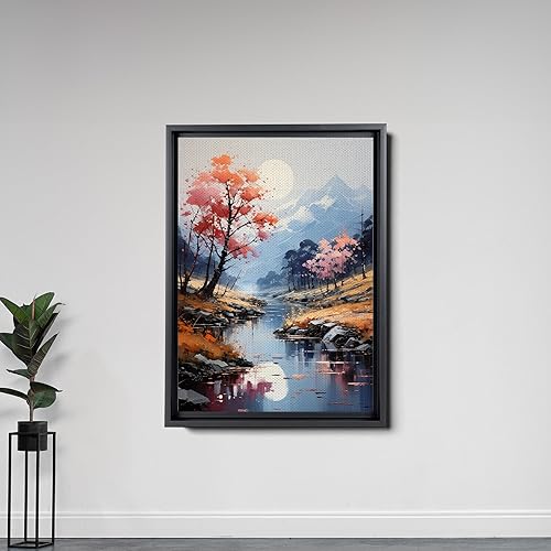 Miniatura 7 de Nature's Harmony, River Landscape Prints with Green Mountain Scenery, Yellow Flower Wall Art and Serene Green Blue Tones for Living Room Décor,