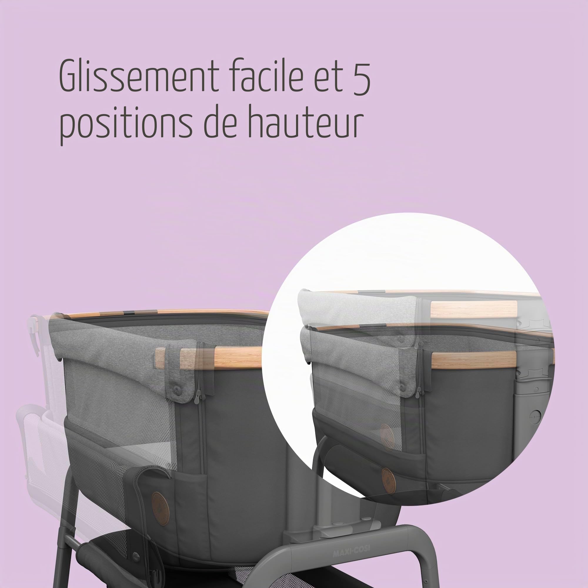 Maxi-Cosi Iora Berceau pliable pour bébé de 0 à 6 mois, max 9 kg, 4 positions d'inclinaison et 5 hauteurs, glisse facile, matelas confortable, grand panier, facile à transporter, graphite essentiel