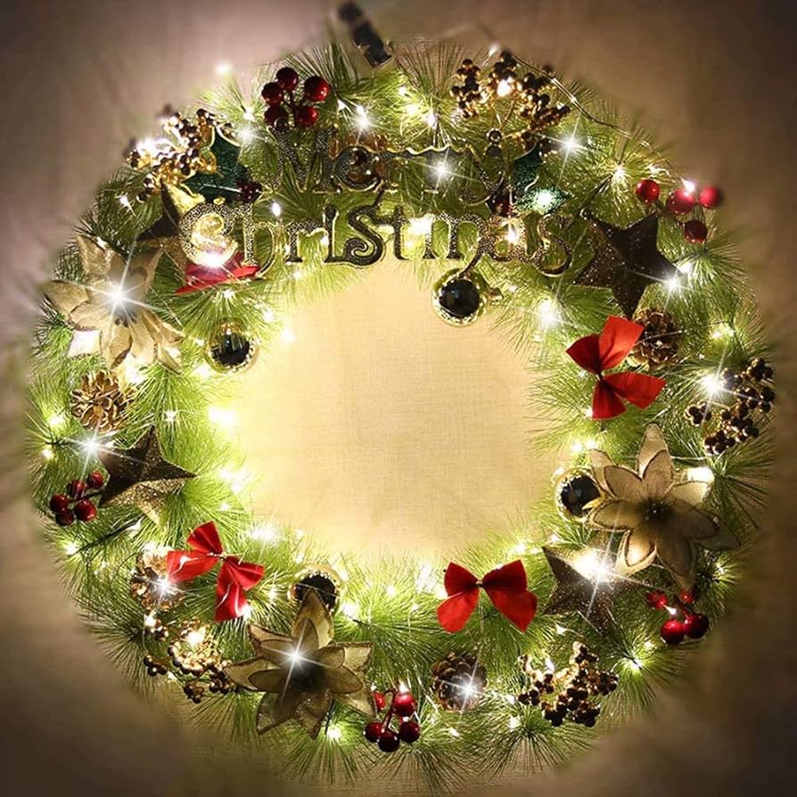 Amazon.co.jp: LEDライト付きクリスマスリースクリスマス