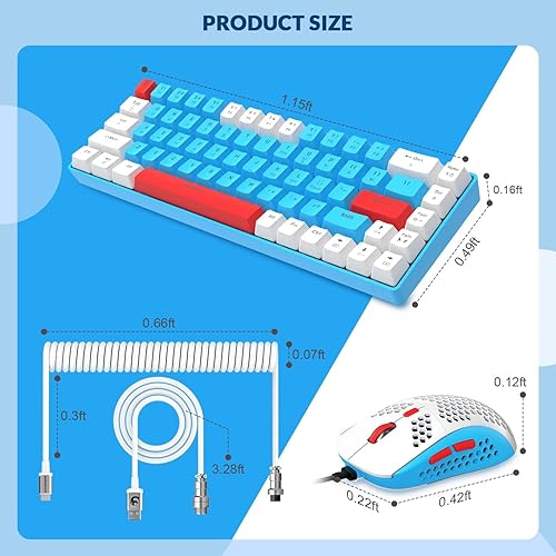 Miniatura 9 de ZIYOU LANG RK-T8PR0 Combo de teclado y mouse mecánicos con cable 65% para juegos con retroiluminación LED RGB, anti-fantasma, TKL Mini de 68 teclas