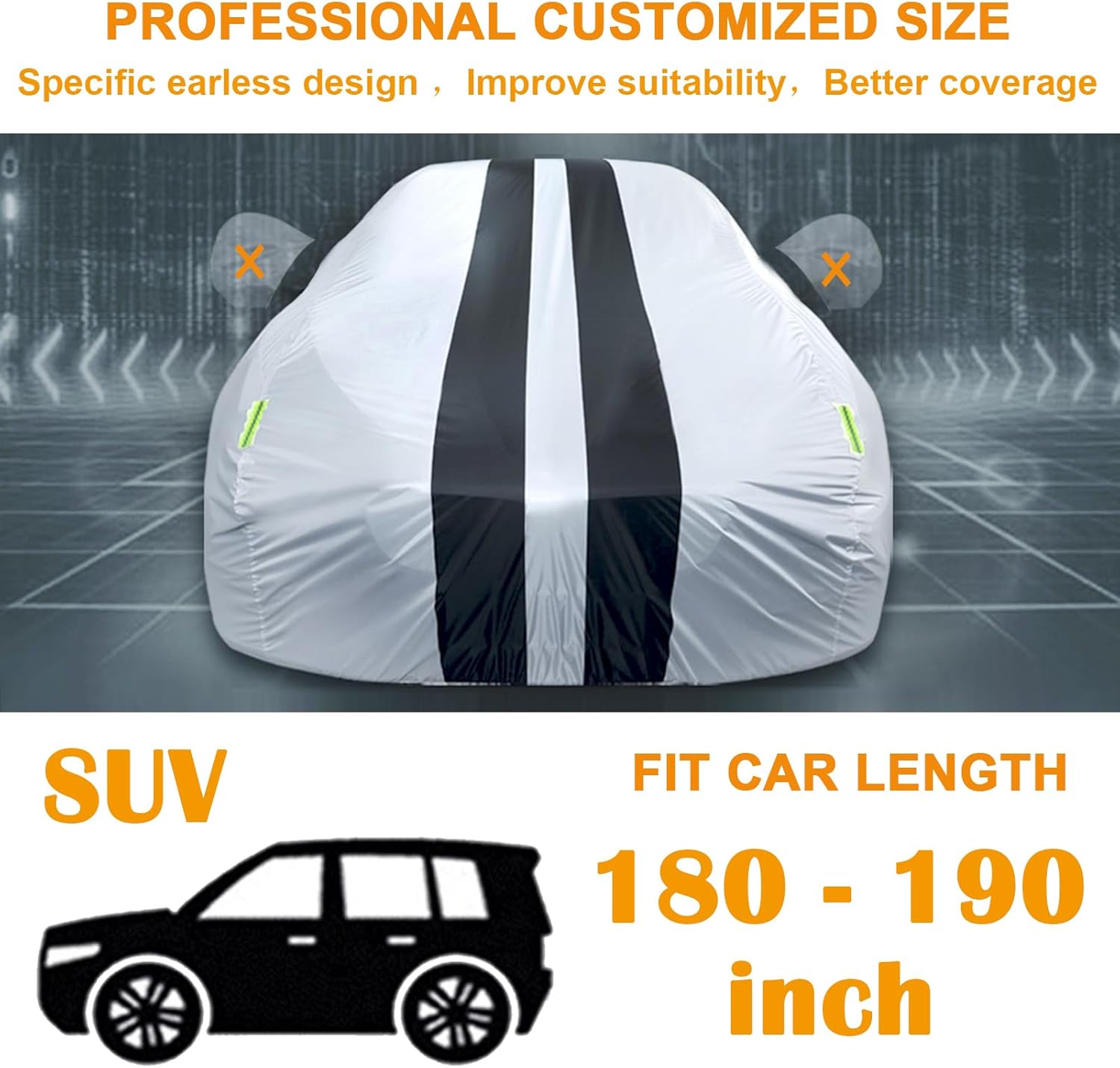 SUV Car Cover Waterproof All Weather Full Exterior for Automobiles Outdoor Heavy Duty Car Cover Universal Fit SUV Sedan Sun Rain Dust Protection(Length 180 to 190 in)