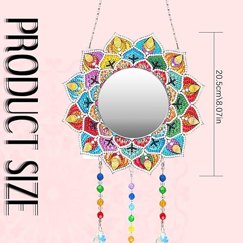 Miniatura 3 de Espejo de pintura de diamante, espejo de maquillaje de mandala, atrapasoles de cristal con forma especial para principiantes, manualidades, regalos,