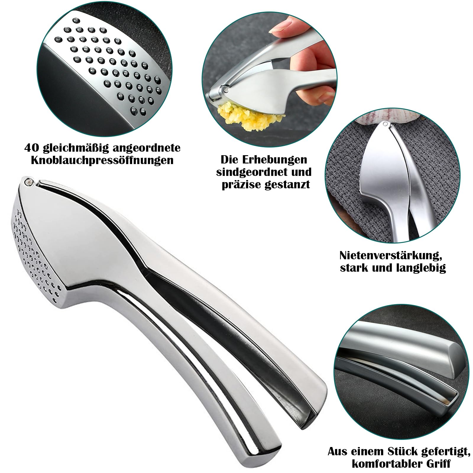 Garlic Press wyciskarka do czosnku ze stali nierdzewnej z uchwytami kołyskowymi kostka premium krajarka do czosnku Garlic Press łatwa do czyszczenia, nadaje