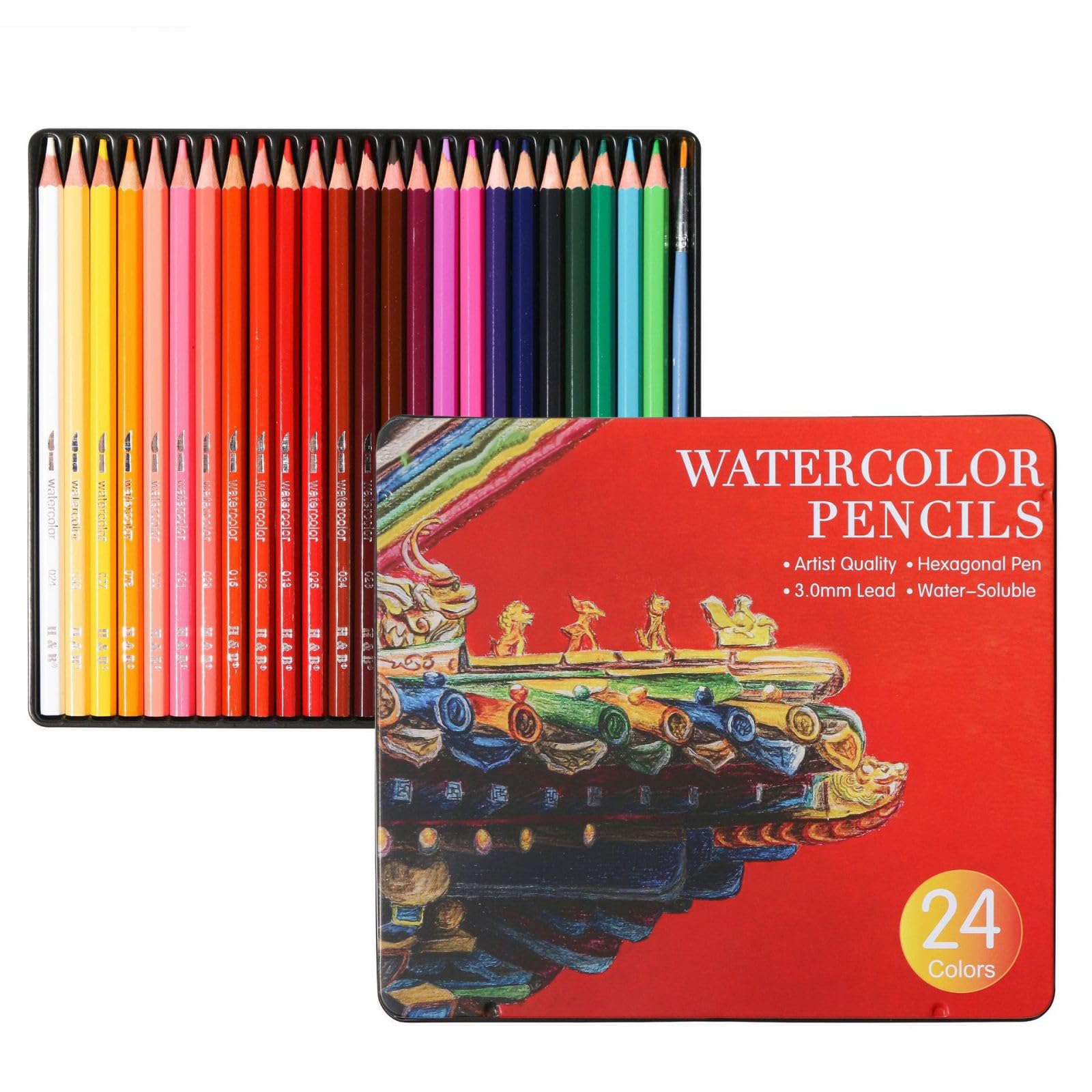 Holzsammlung 24 Lápices Acuarelables, Caja Lapices Colores Para Mezcla, capas y pintura de acuarela, Kit de Dibujo Profesional Coloreado para Adultos, Artistas Principiantes y Expertos#03
