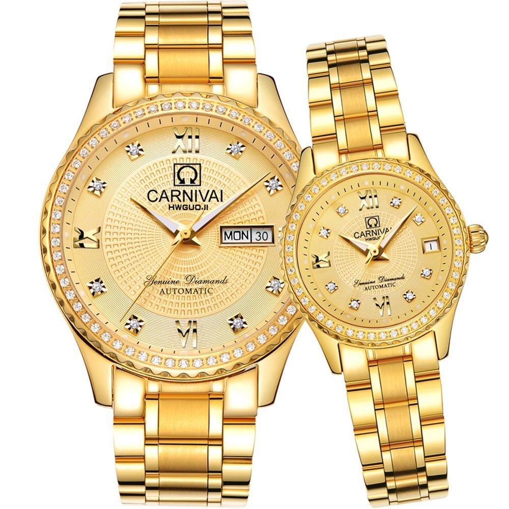 Men and Women Automatic Watch Gold Silver Stainless Steel Dress Couple Watches for Her and His Set of 2 …