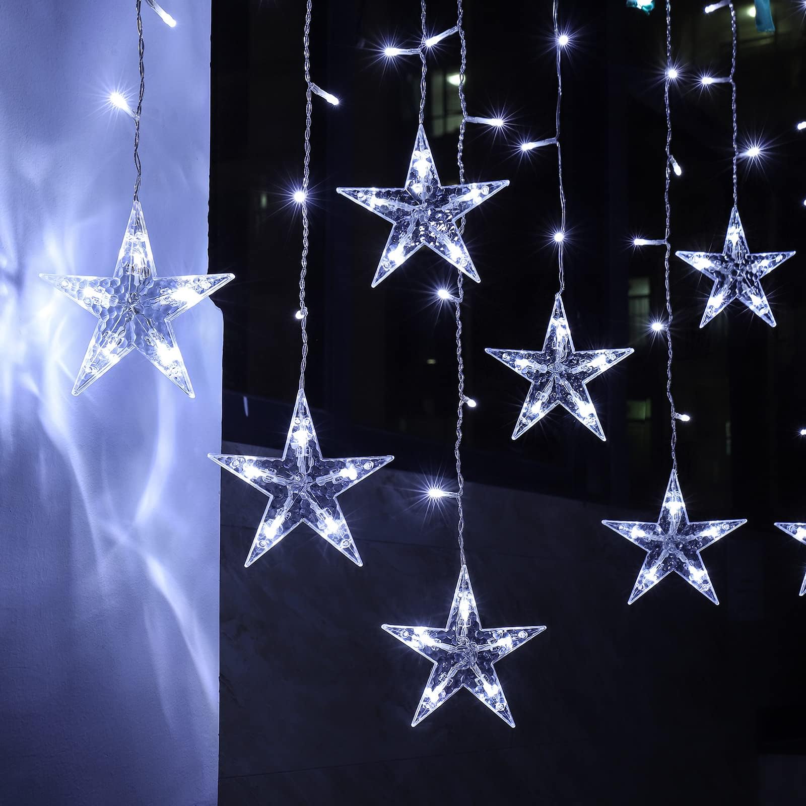 Christmas Star String Light Indoor Curtain Icicle Light Colorful 3m x 0.65m 8 Twinkle Modes 12Stars Window Decoration Light for Xmas Tree Wedding Party Hotel Festival