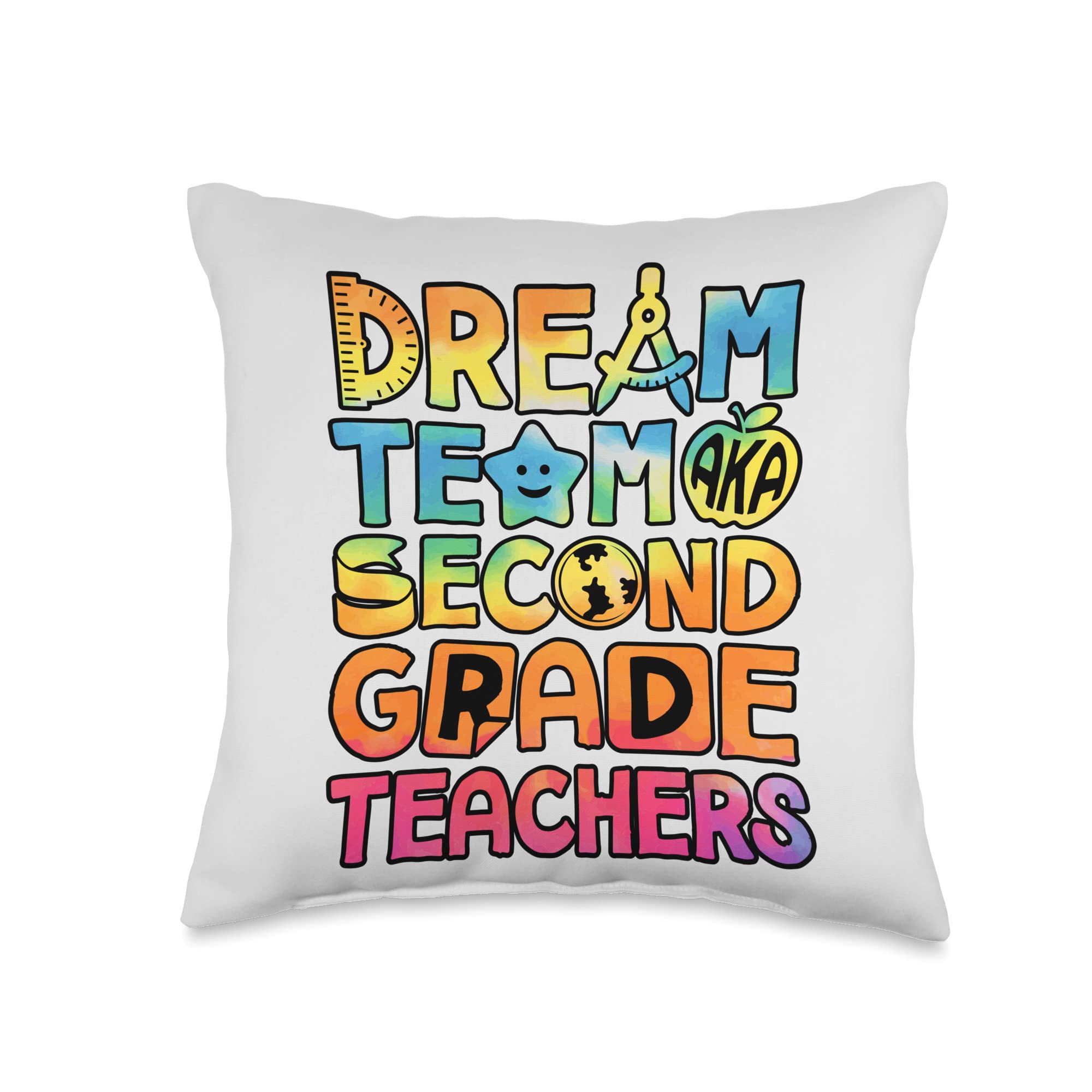 Lique Back to School Dream Team Aka Second Grade Teachers Back to School Tie Dye Throw Pillow, 16x16, Multicolor