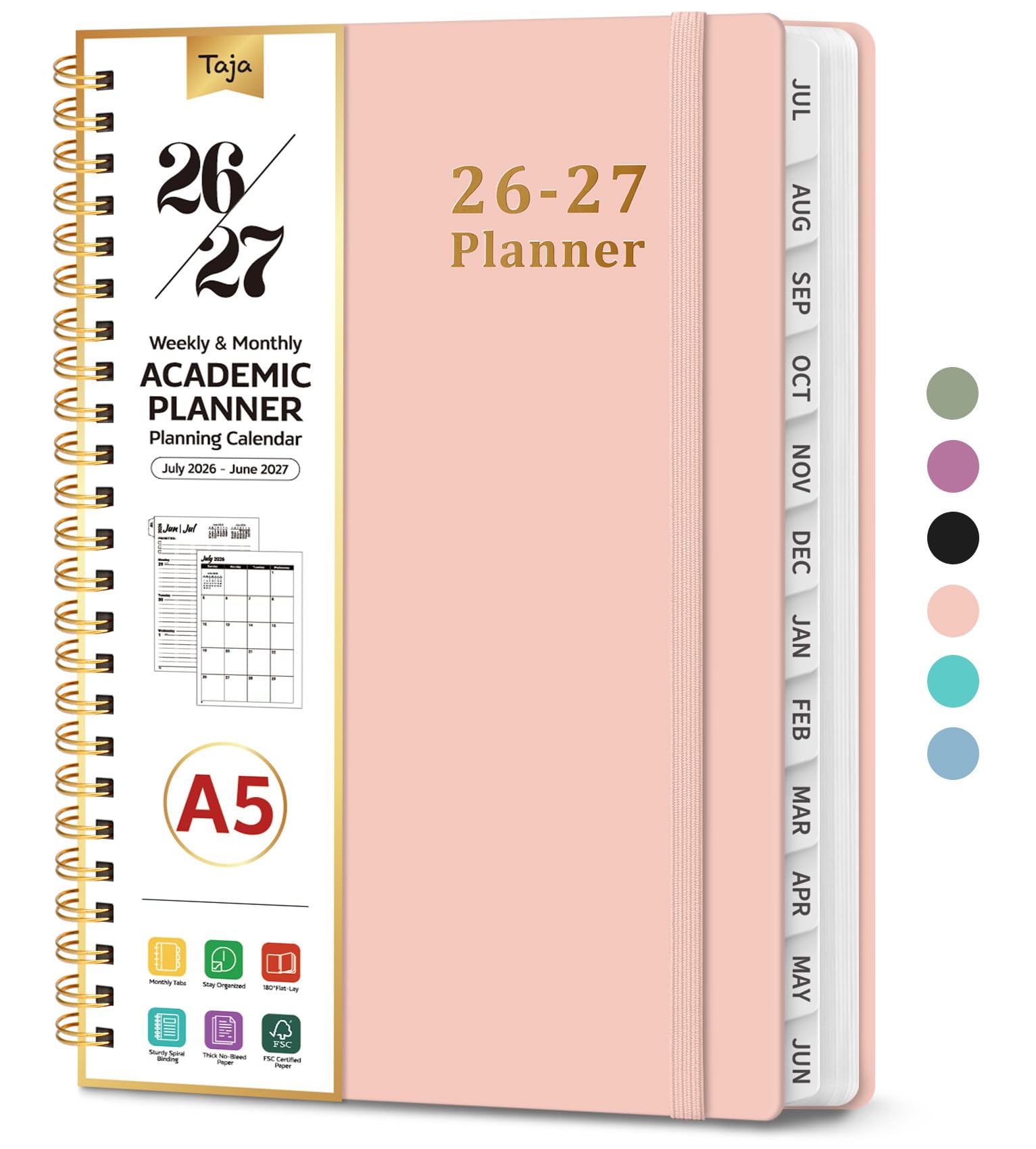 Planner 2026-2027, Weekly and Monthly Calendar Academic Planner for Women, July 2026 - June 2027, Spiral Bound School Planning Tool, Perfect for Teacher, Student, Women & Men, A5 (6.3" x 8.5"), Pink
