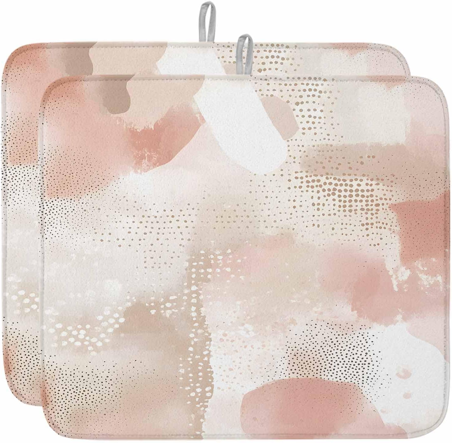 Dish Drying Mat Set of 2 Watercolor Blots Bohemian Microfiber Absorbent Reusable Washable Dish Drying Rack Mat Soft Tones Coffee Mat for Coffee Maker Bar Kitchen Countertops 18x24inch