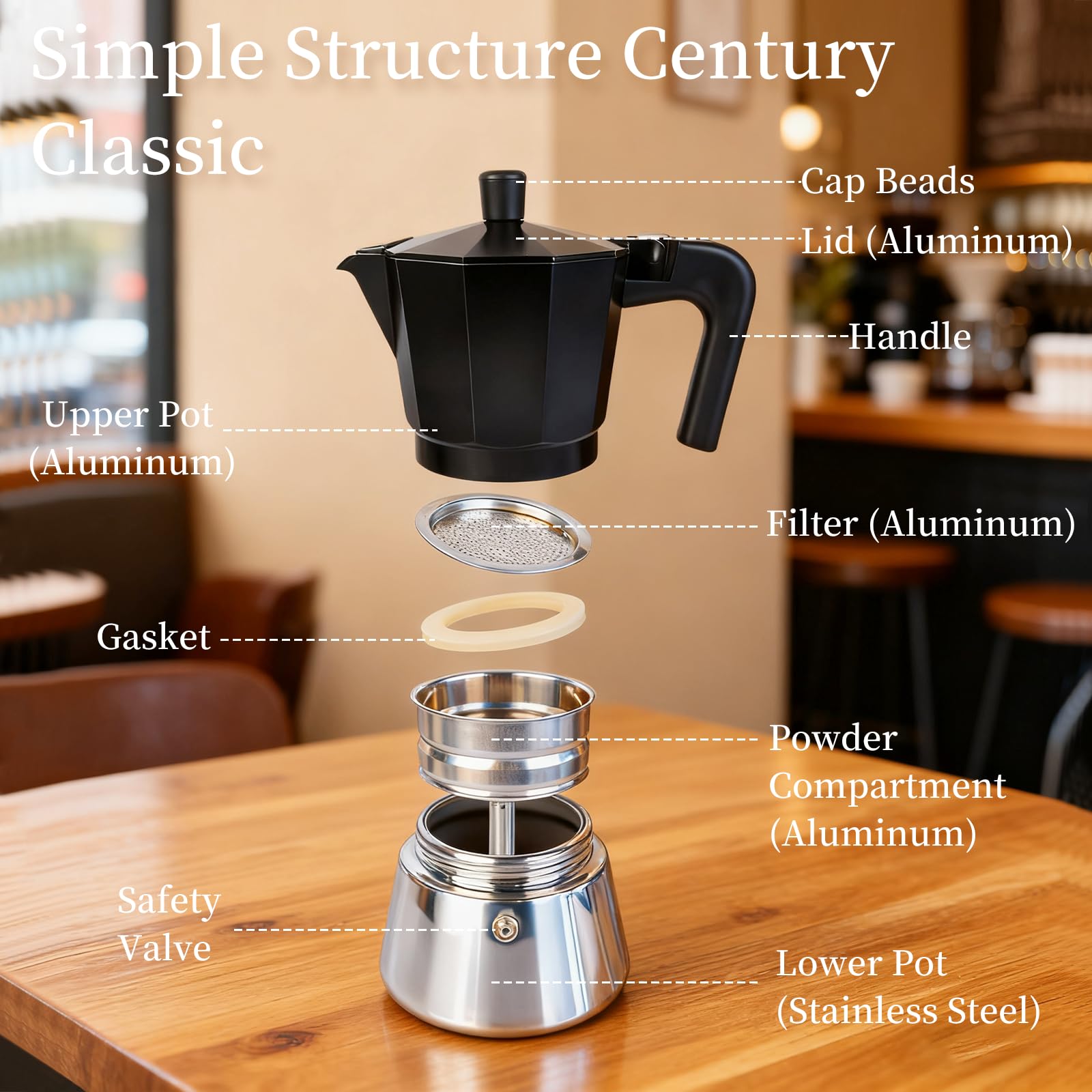 Romon Caffettiera Induzione, Caffè Moka Espresso Elettrica Macchinetta Moke Caffettiere Acciaio Inossidabile, Adatta a Tutti i Tipi di Piatti, 6 Tazze Alluminio per Casa Ufficio Campeggio, Nero 300ml