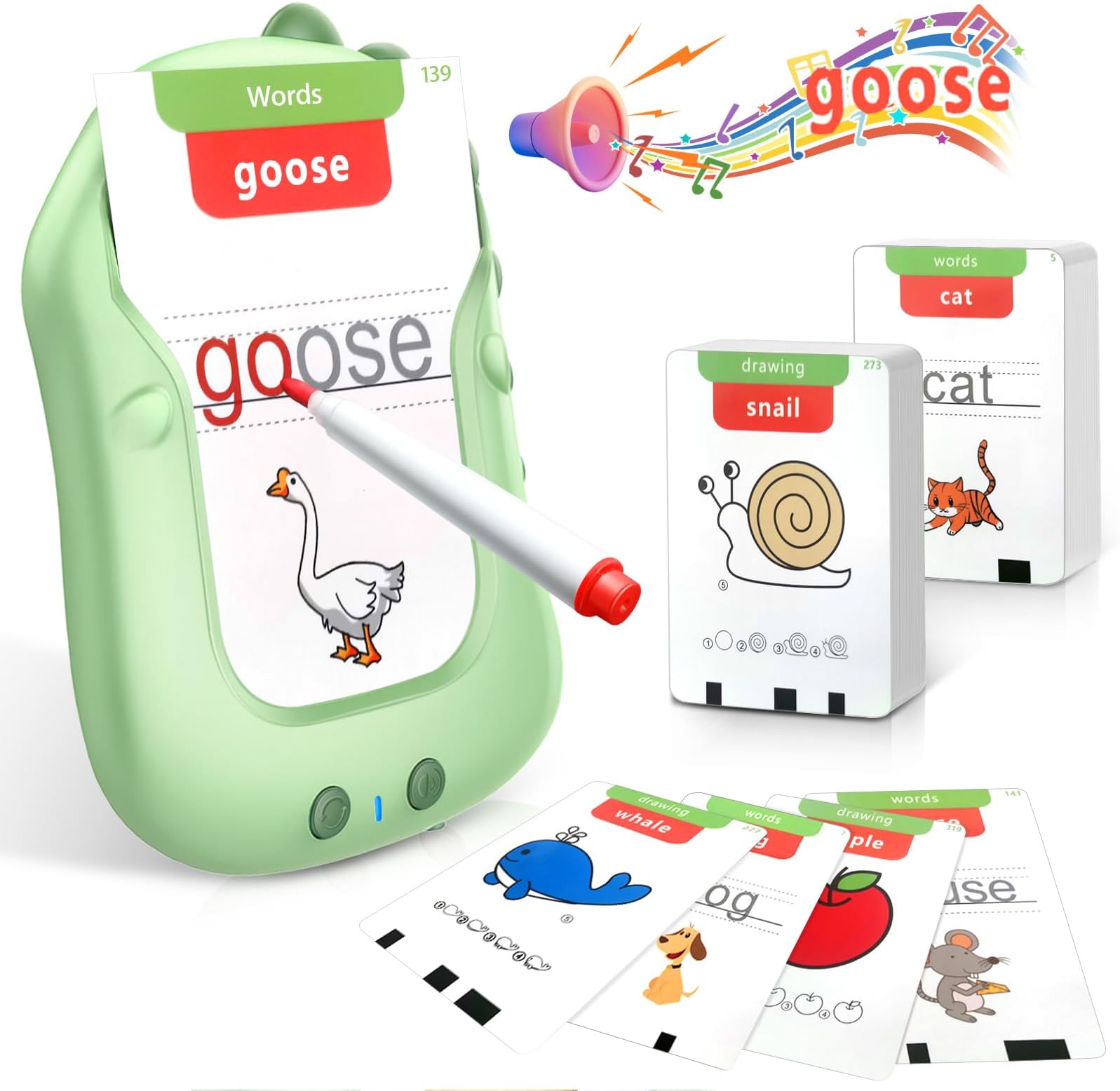 Reusable Writing & Drawing Talking Flash Cards for Toddlers168 Phonics Learning Cards with 8 Color Pens, Montessori Sensory Toys for Autism, Speech Therapy Preschool Education for Kids.