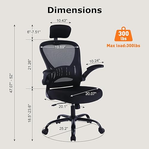 Miniatura 3 de Paquete de 2 sillas de oficina ergonómicas de escritorio, altura ajustable con ruedas, soporte lumbar de malla giratoria para computadora, silla de