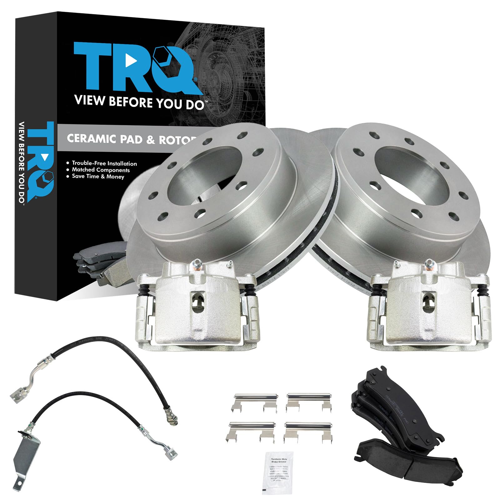 TRQ Brake Pad &amp; Rotor Kit Ceramic Compatible with 2004 Chevrolet Silverado 2500 2004-2006 Silverado 2500 HD 2000-2006 Suburban 2500 GMC Sierra 2500 Sierra 2500 HD Yukon XL 2500