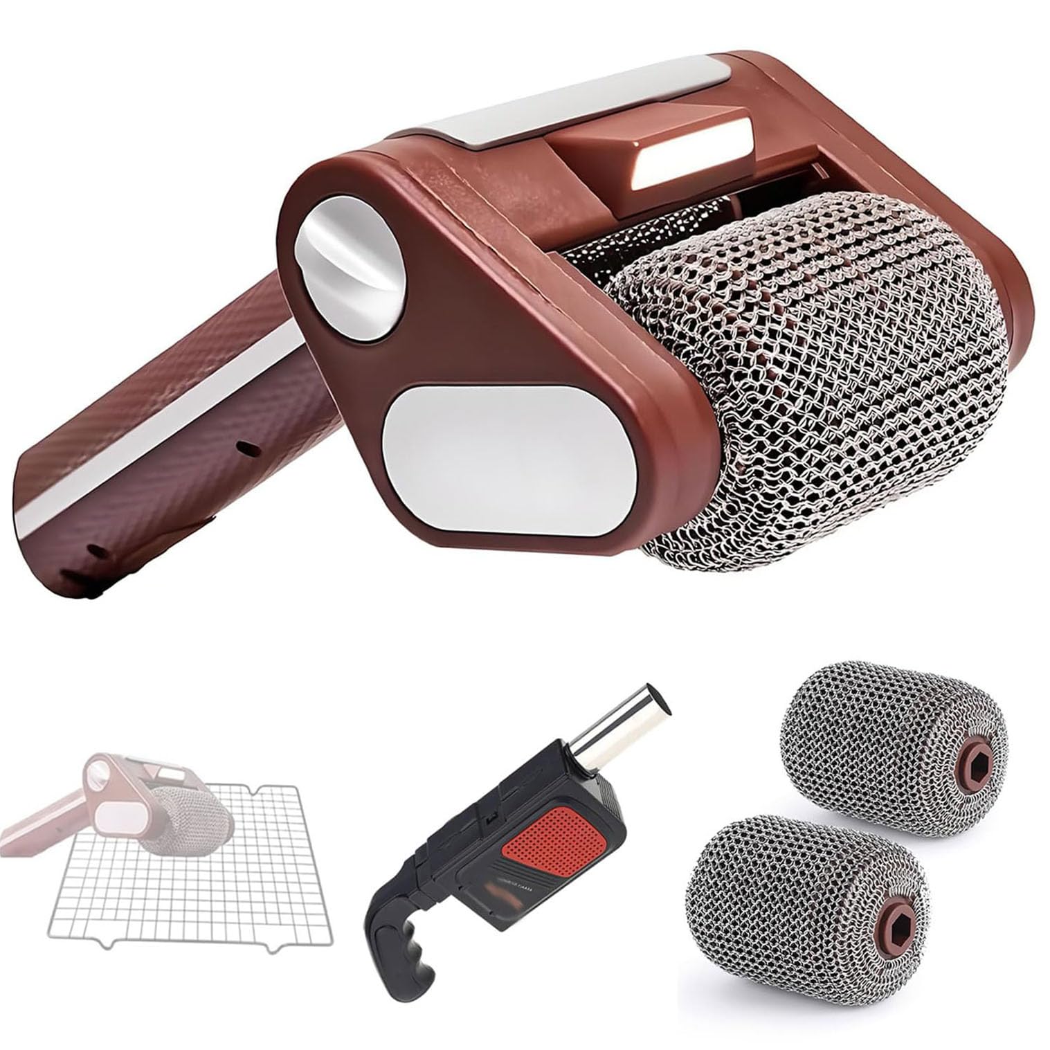 YXFAZPP Rechargeable Grill Cleaner, Cordless Spinning Grill,LED Light, No Bristles, No Preheating, Bbq Tool for Outdoor Camping