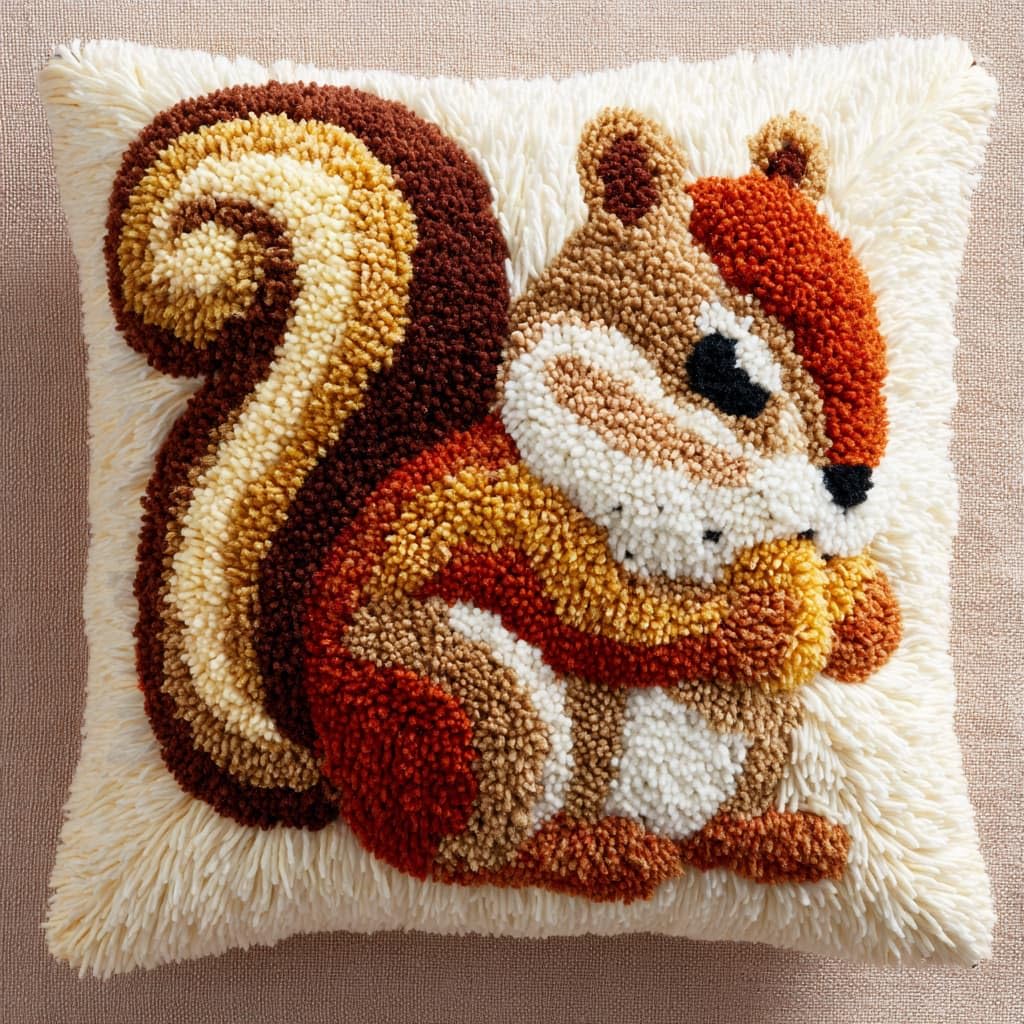WallustrioaW Latch Hook Cushion Kits for Adults,Animal Squirrel