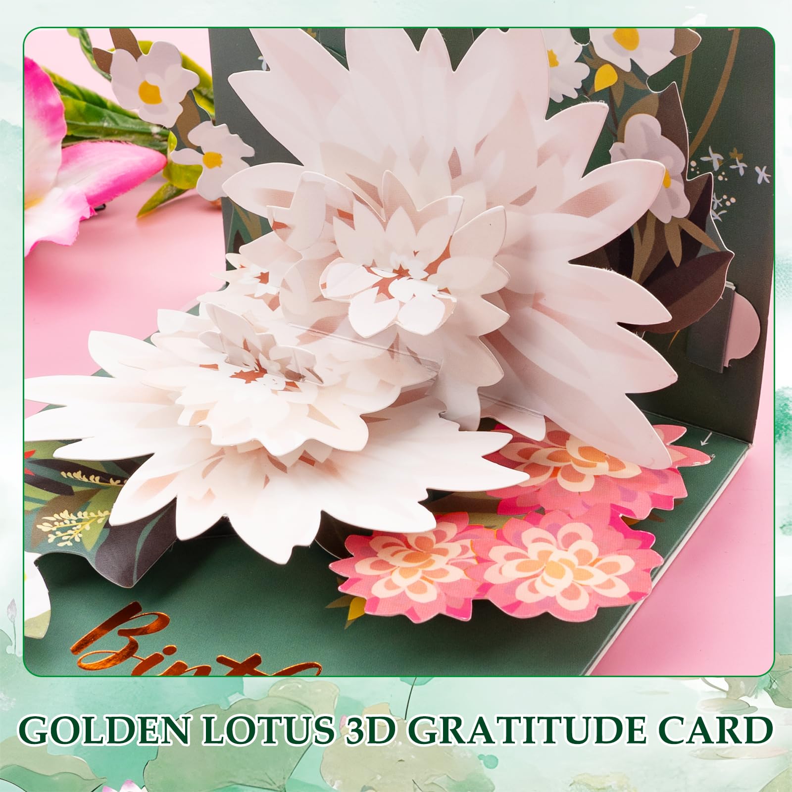 Biglietto Di Auguri Pop-Up 3D Donna - Fiore Di Loto In Carta Con Busta - Cartoncino Premium Per Compleanno, Anniversario, Festa Della Mamma - 3