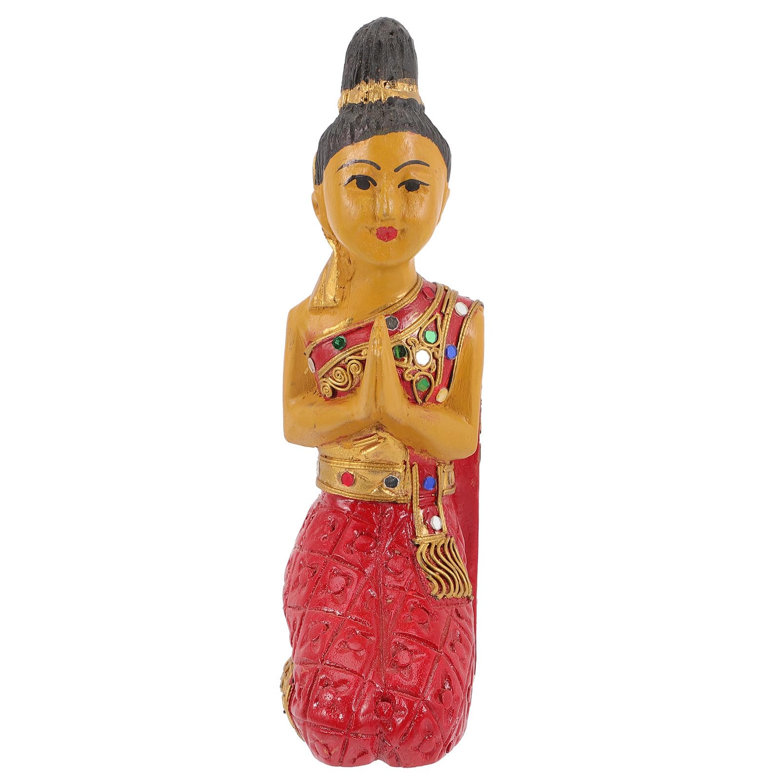 VILLCASE Estatua de Buda Arrodillado de Madera Rojo Adorno de Mesa