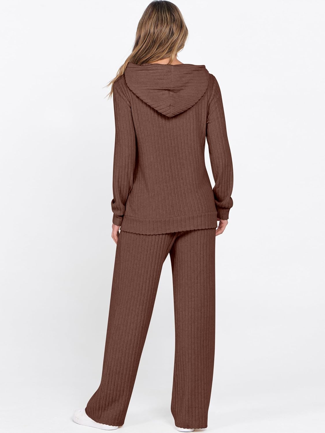 ANRABESS Women's 2 Piece Lounge Pajama Sets Ribbed Knit Long Sleeve Hoodies Tops Matching Pants Casual Fall Sleepwear Outfits - Image 5