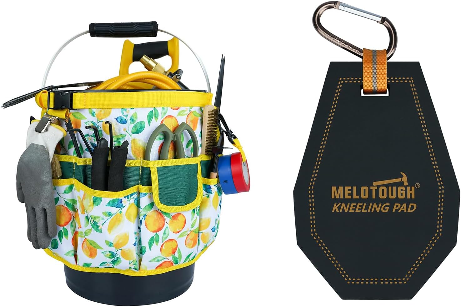 MELOTOUGH Bucket Caddy Organizer Bucket Tool Organizer for Garden Tools, Mini Kneeling Pad with Carabiner Clip, Portable 1 Inch Thick NBR Foam Kneeling Pads for Work Construction, Mechanics, Plumbers