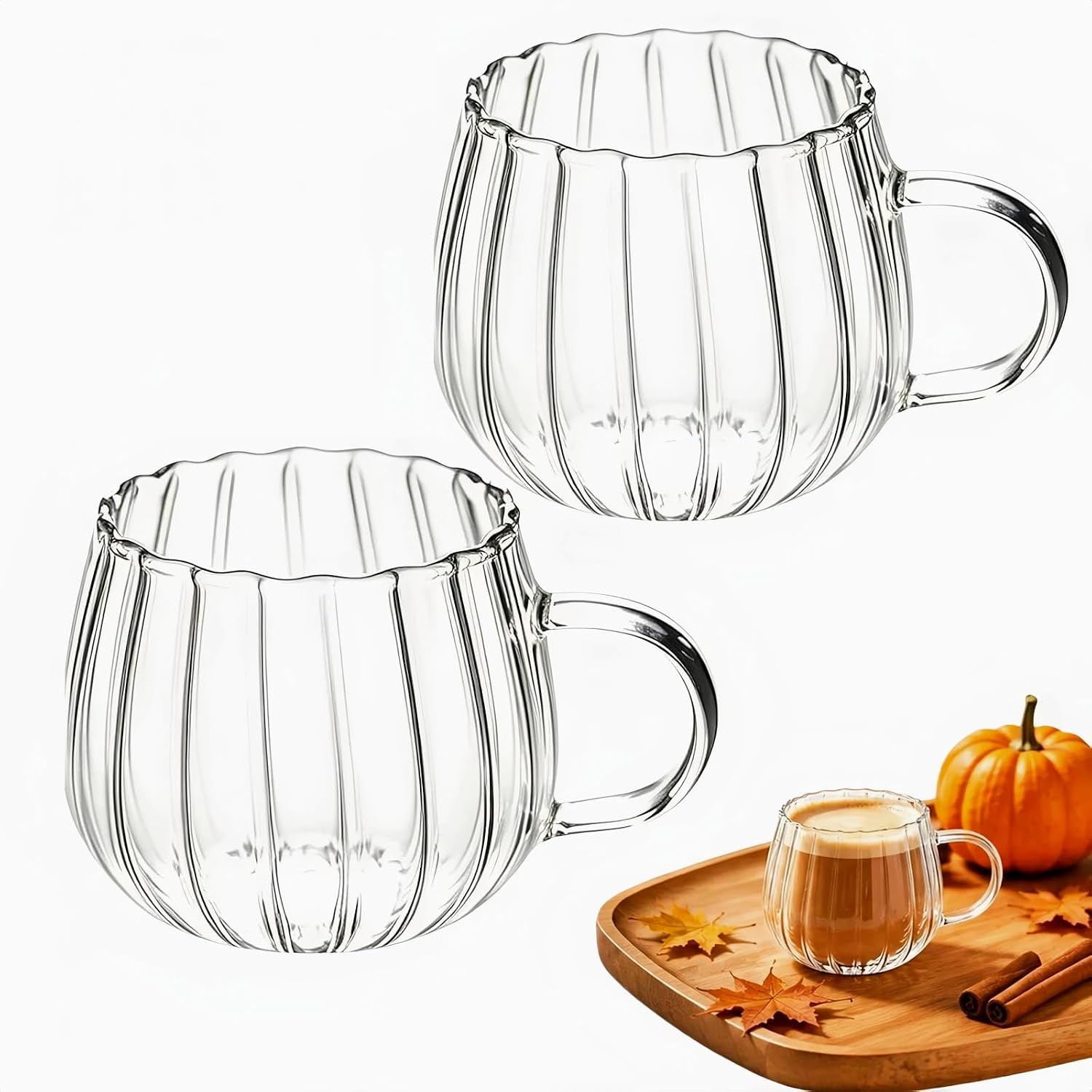 Clear Pumpkin Mugs Halloween Mugs with Handle Cute Pumpkin Coffee Mug Fall Mug Glass Pumpkins Cups Halloween Cups for Water Tea Thanksgiving Holiday Party Supplies