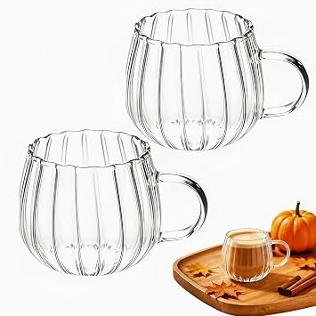 Clear Pumpkin Mugs Halloween Mugs with Handle Cute Pumpkin Coffee Mug Fall Mug Glass Pumpkins Cups Halloween Cups for Water Tea Thanksgiving Holiday Party Supplies