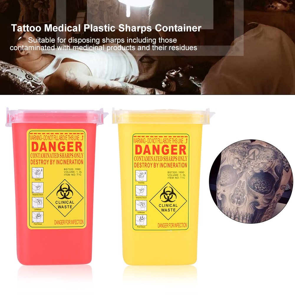 Delaman Biohazard Scatola di plastica medica per Tatuaggio Monouso 1 litro Giallo