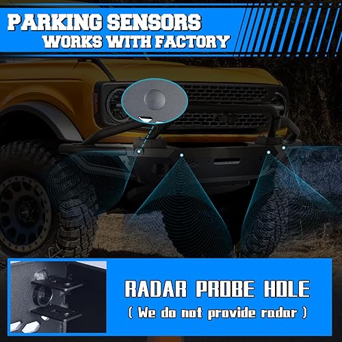 Miniatura 8 de ROXX Parachoques delantero para Ford BRONCO 2021 2022 2023 (no para Bronco Sport), parachoques delantero todoterreno resistente con alas laterales,
