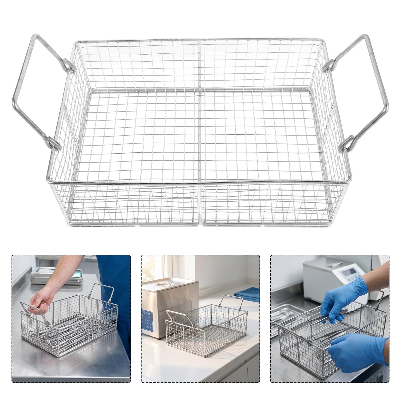 NUOBESTY Cesta con Alta Resistencia Temperatura de Acero Inoxidable de Limpieza y Filtro para Esterilización Profesional para Instrumentos Médicos