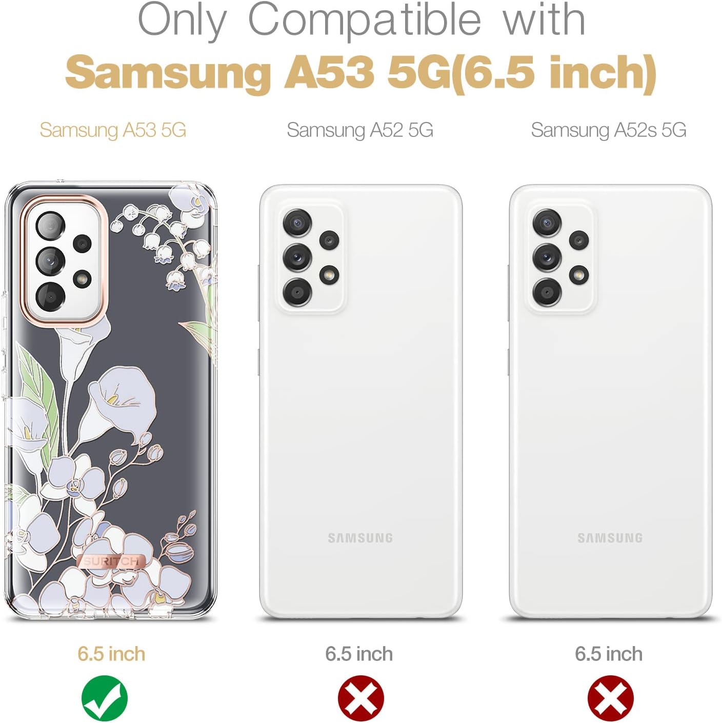 SURITCH Samsung Galaxy A53 5g Case, Built-in Screen Protector Full Body Protection Anti-Scratch Shockproof Dual-Layer Protection Phone Case Slim Fit 6.5inches, White Calla Lily