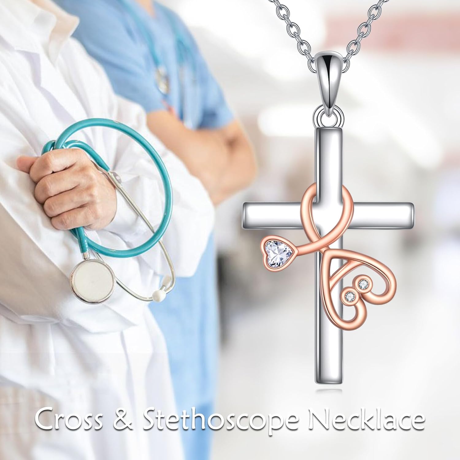 POPLYKE Stethoscope Cross Necklace for Women 925 Sterling Silver Medical Jewelry Pendant Nurse Doctor Graduation Gift for Medical Student - Image 3
