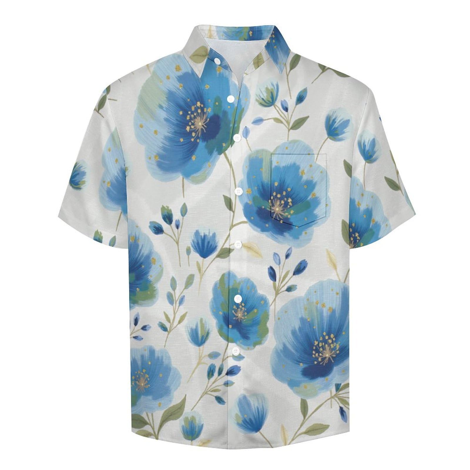 Funky Camicia Hawaiana Uomo, Manica Corta Design Aloha Camicie con Bottoni, Estiva Camicie a Fiori Ad Acquerello Casual Stampa Spiaggia Estate Arte Dipinta A Mano Camicia