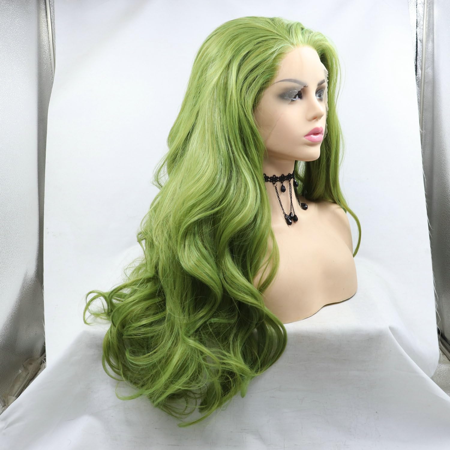 SERENEWIG Pastel Matcha Green Synthetic Lace Front Wigs for Women Beautiful Oliver Green Color Heat Resistant Fiber Long Bouncy Wave Lolita Cosplay Wigs Drag Queen 24" - Image 3