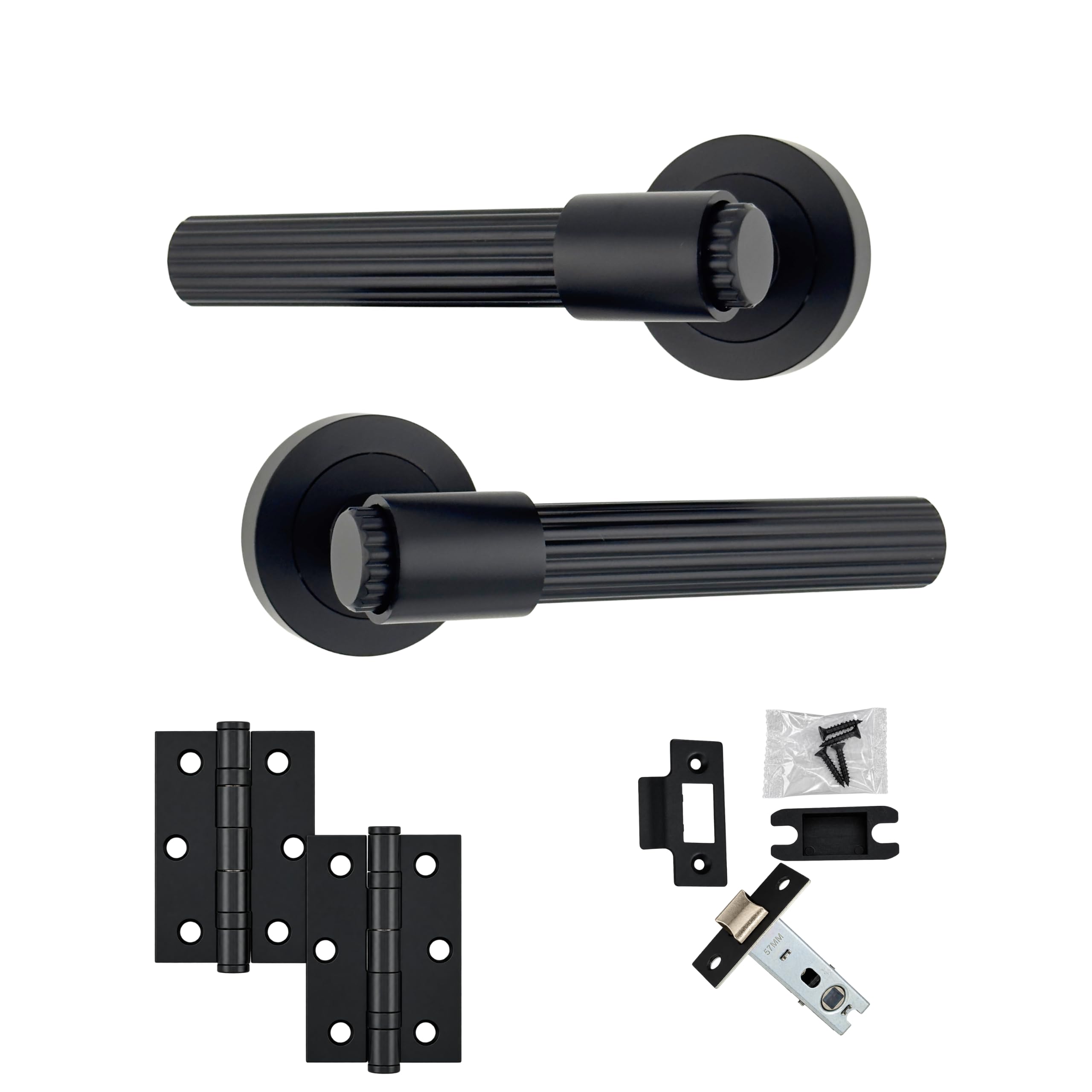 AXS Nevada Door Handle Pair on Rose – Internal Lever Handles with Stepped Collar Design – Latch & Bathroom Lock Options – Matt Black, Satin Brass, Antique Brass (Matt Black, Door Pack)