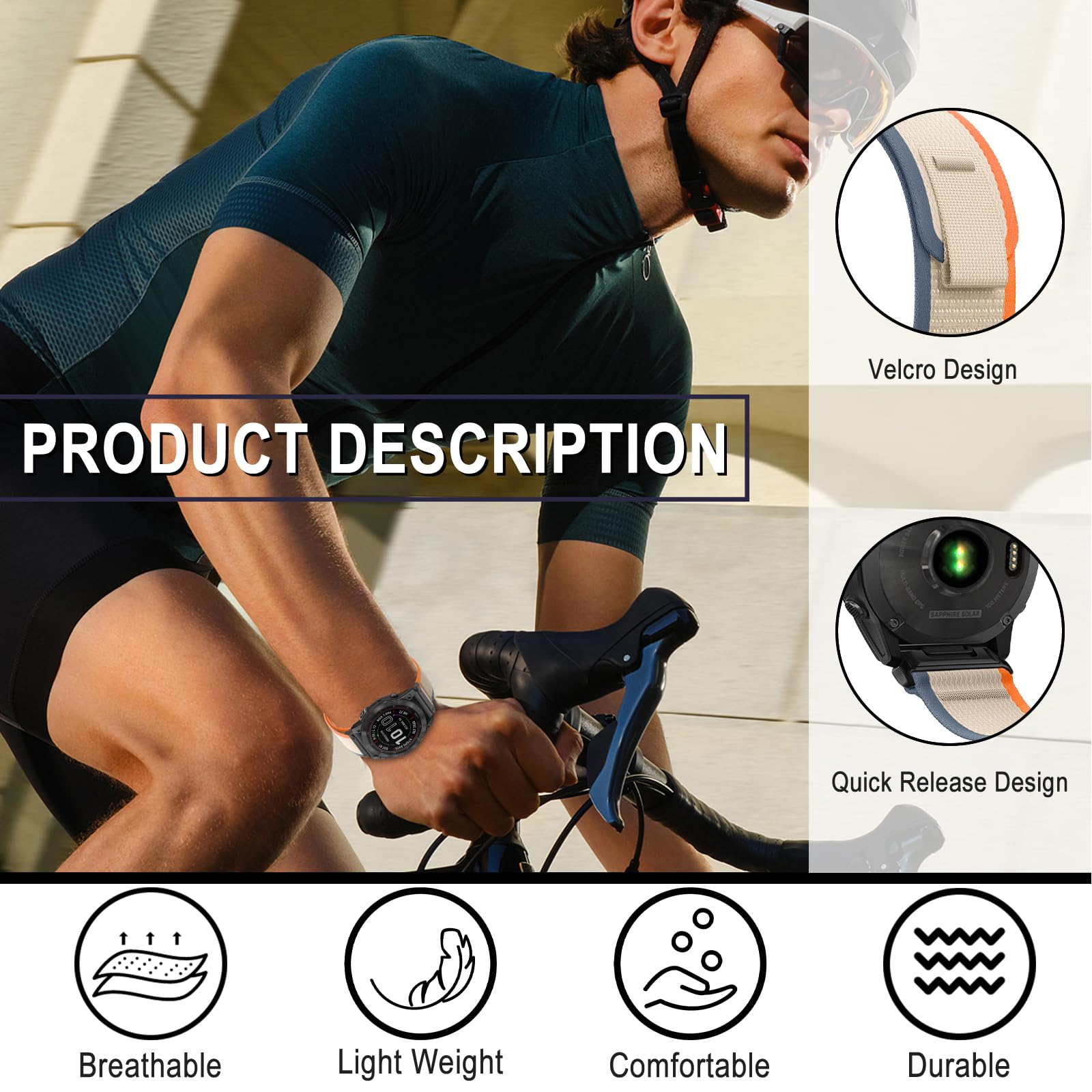 SumRioo QuickFit 26mm Watch Strap for Garmin Fenix 8/8 Solar 51mm/7X Pro Solar/7X Pro/7X/6X Pro/6X/5X Plus/5X/3/3HR - Image 2