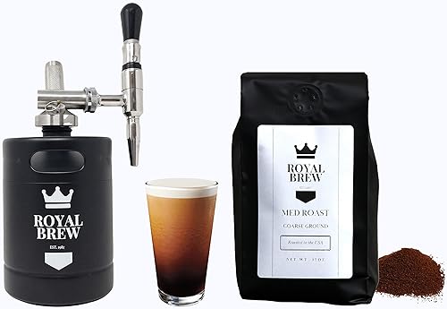 Royal Brew Nitro - Cafetera fría y bolsa de 12 onzas de café frío tostado medio, café Nitro de calidad de cafetería en casa, barril de 64 onzas y