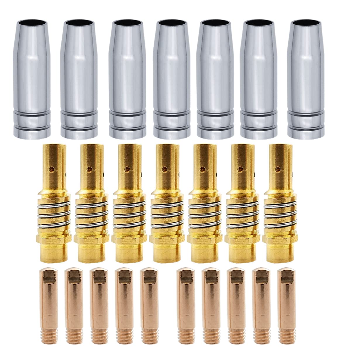 Kit 18 Pezzi Punta Contatto 0.9mm M6 Per Torcia Saldatura MB15 - Riverweld, Con Coppe E Diffusori