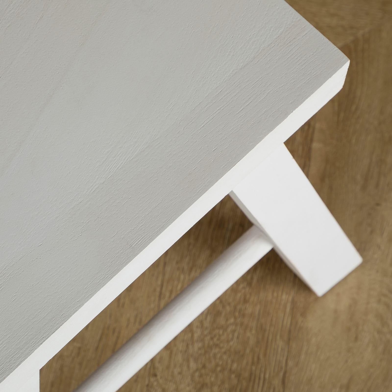 CARO-Möbel Taburete Rosal blanco - Taburete de madera rectangular con 4 patas y travesaños, decorativo para plantas o reposapiés