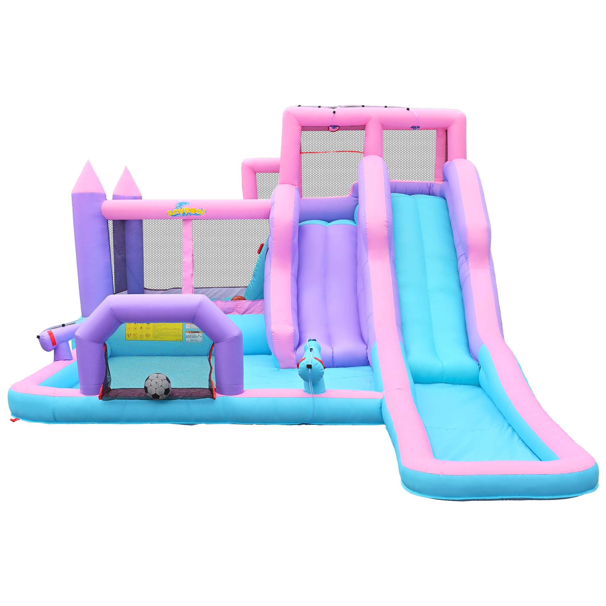 8-in-1 Aufblasbarer Wasserrutschen-Park, 6,1 m x 3,6 m Hinterhof-Hüpfhaus mit 5,5 m langer Rutsche & 2 Bodyboards, Kinder-Wasserrutschen für 3-10 Jahre, inklusive 650-W-Gebläse