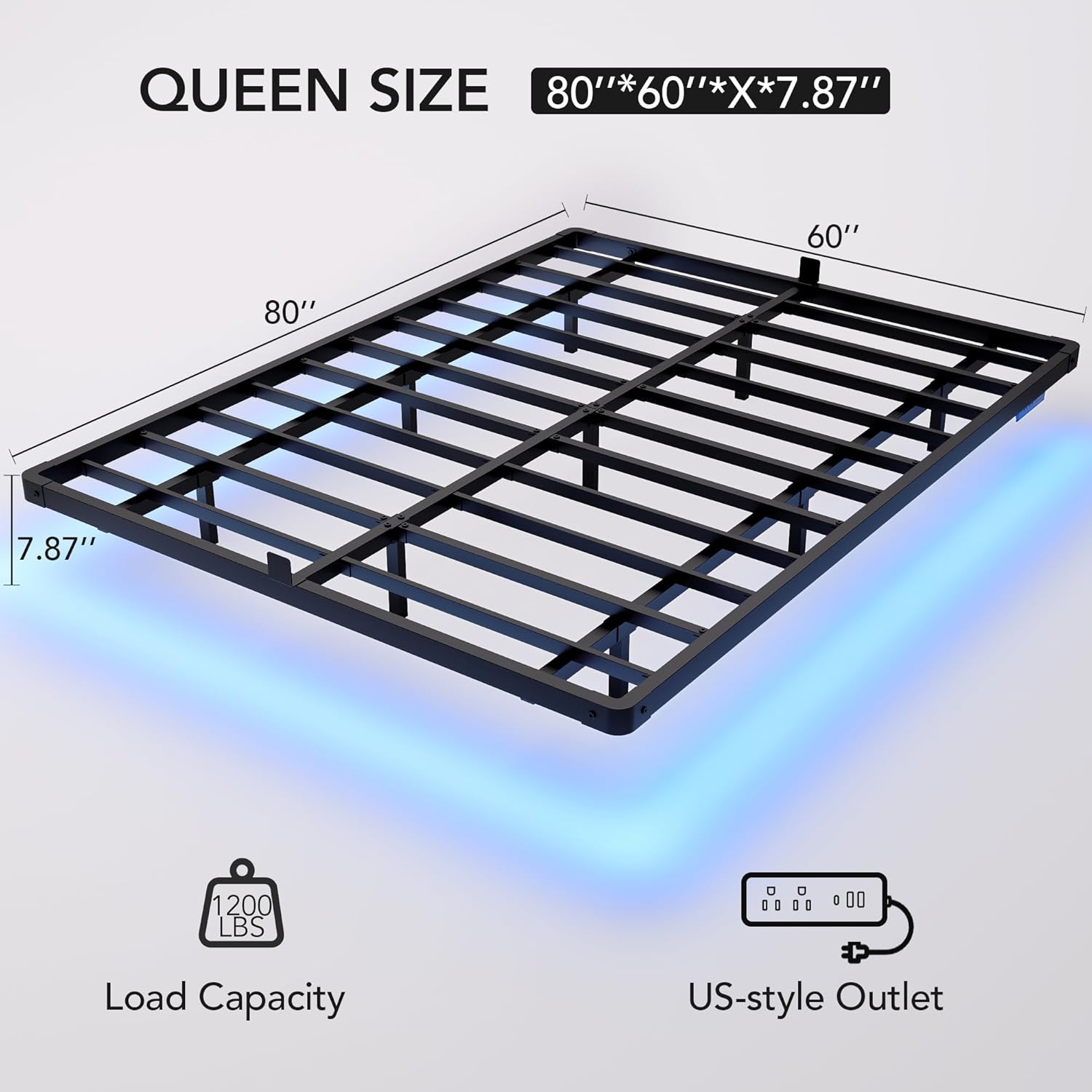 Decofy Queen Size Floating Bed Frame with LED Lights and Charging Station, Modern Minimalist Design, No Spring Mattress Required, Easy to Assemble