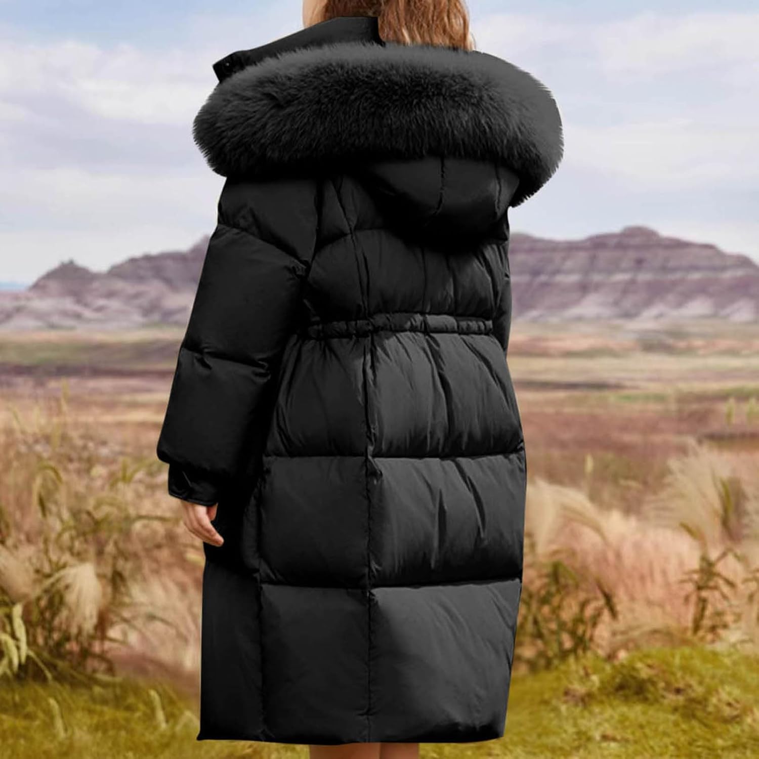 Girls' Winter Coats Long Puffer Jacket with Fur Hood Kids Down Hooded Warm Windbreaker Overcoat 5-16 Years