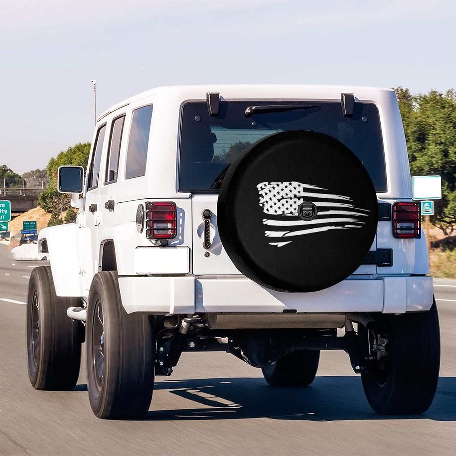 Waving American Flag Military Spare Tire Cover with Backup Camera Hole Wheel Tire Cover Fit Trailer, RV, SUV and Many Vehicle 17inch