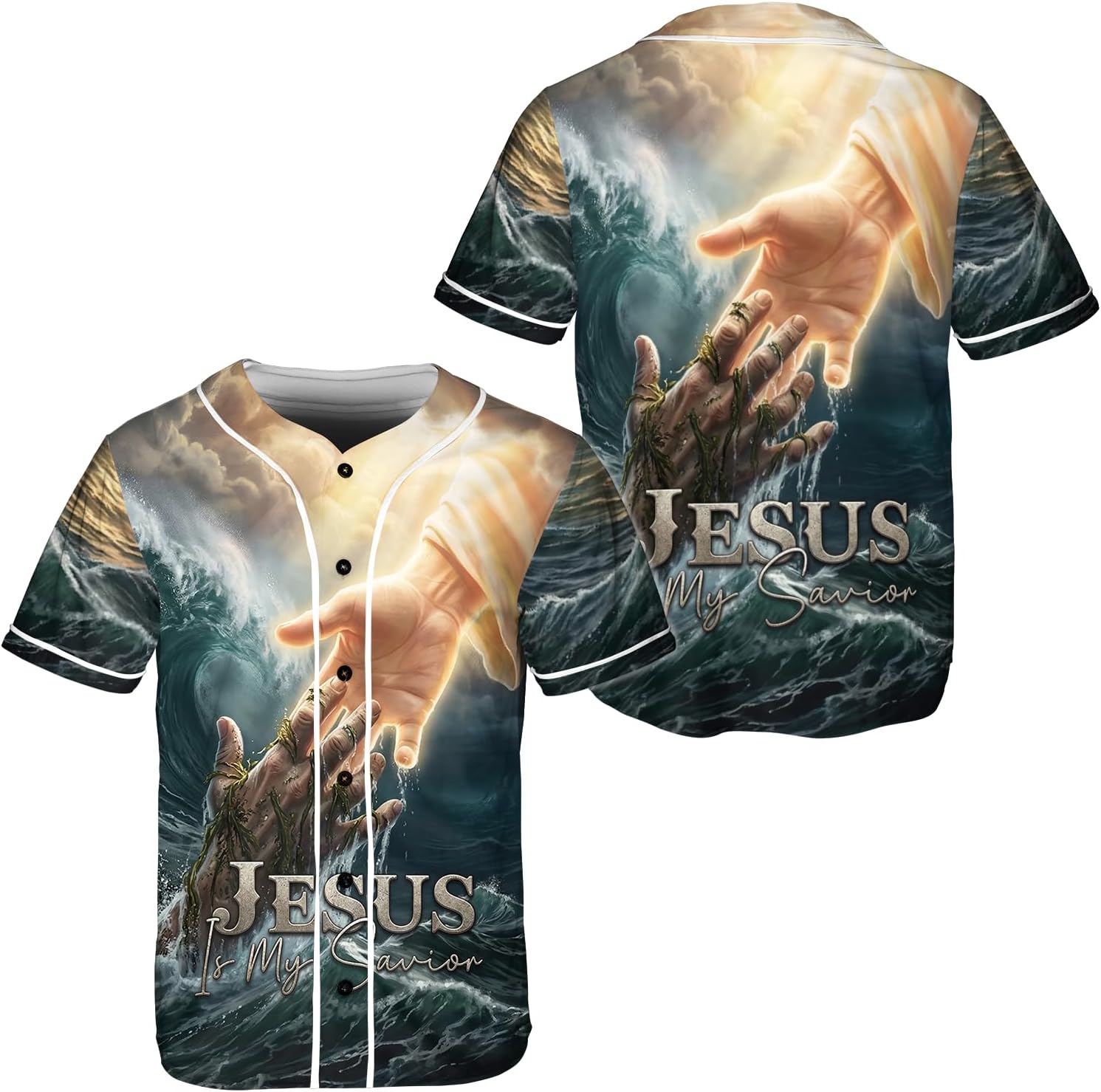 ThangPhamShop Jesus is My Savio Baseball Jersey Unisex XS-5XL – Christian Faith Graphic Button Up Jersey Shirt, Religious Inspirational Sports Style Shirt Multi
