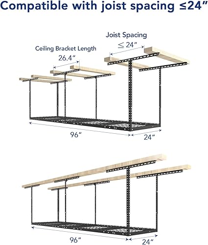 Miniatura 48 de Fleximounts - Estante de almacenamiento de garaje ajustable de 4 x 8 pulgadas, para techo, para garaje, resistente, 96 pulgadas de largo x 48