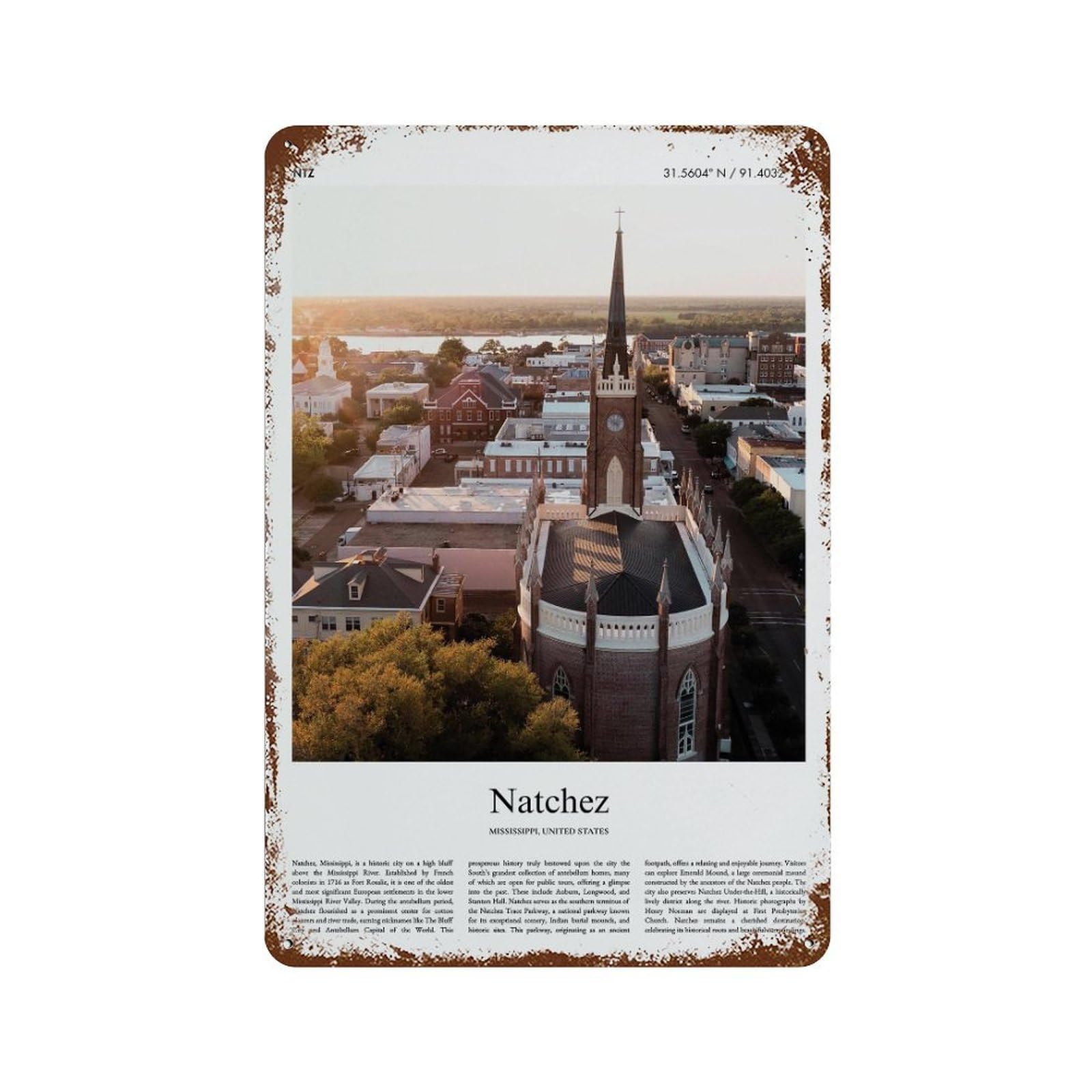 xiaoxiaoshen Natchez Mississippi, United States, USA City Scenery Wall Decor Art Metal Tin Poster Modern Home Decor Art Home Bar Shop Decorations Vintage Sign 30x20cm