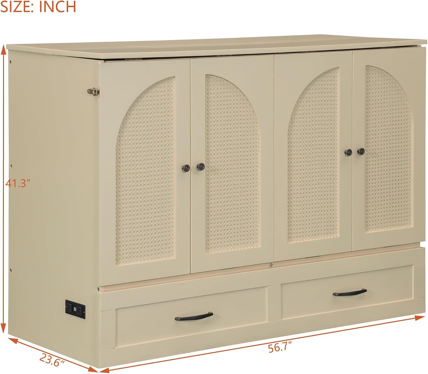 P PURLOVE Full Murphy Bed with Large Drawers, Wood Cabinet Bed with USB Port, No Box Spring Needed, Easy Assembly (Gold)