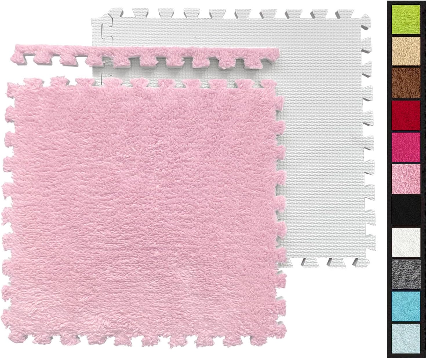 16 Pcs Kids Foam Interlocking Carpet Tiles with Border, Thick Carpet Squares Plush Floor Playmats Baby Crawling Rug - 49" x 49" (Pink, 16 Tiles)