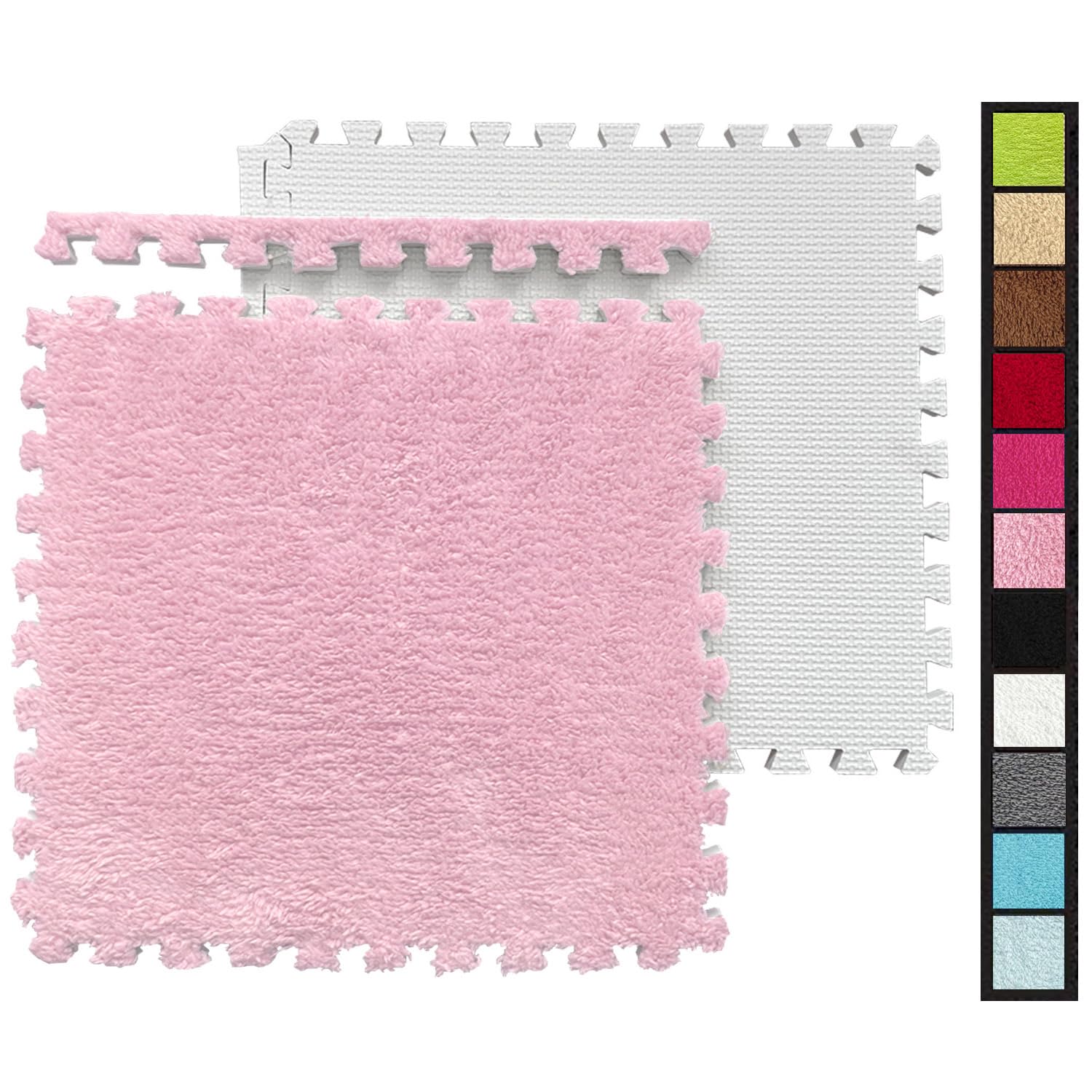 12 Pcs Kids Foam Interlocking Carpet Tiles with Border, Thick Carpet Squares Plush Floor Playmats Baby Crawling Rug - 49" x 37" (Pink, 12 Tiles)