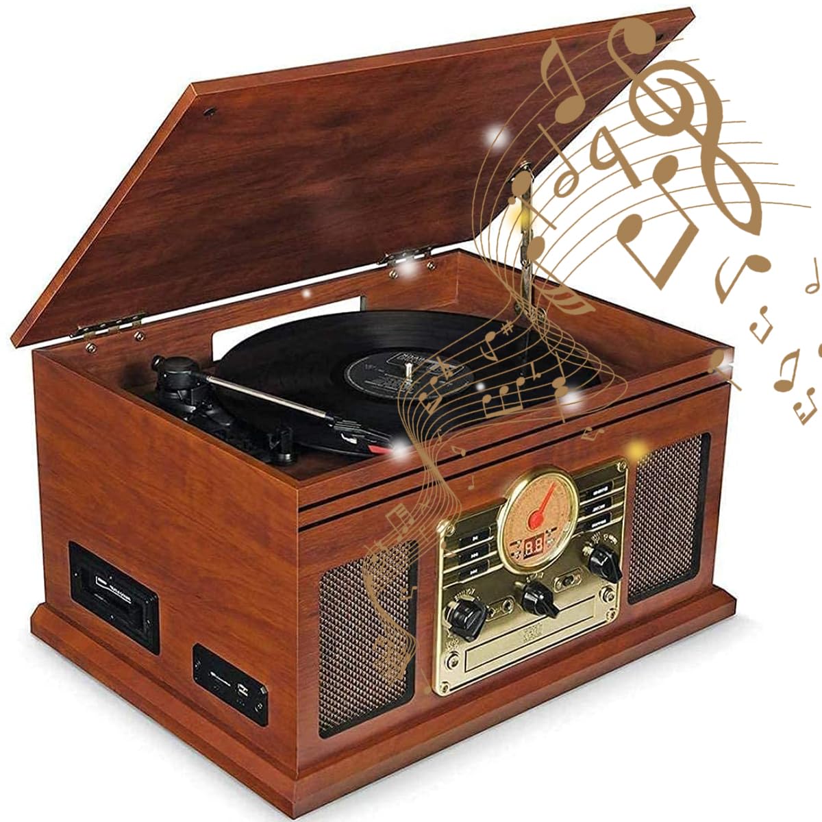 Vintage Giradischi Bluetooth Retro Stereo System con Dual Speakers, USB, AUX, FM/AM Radio, Classic Music CD Player per Audiofili
